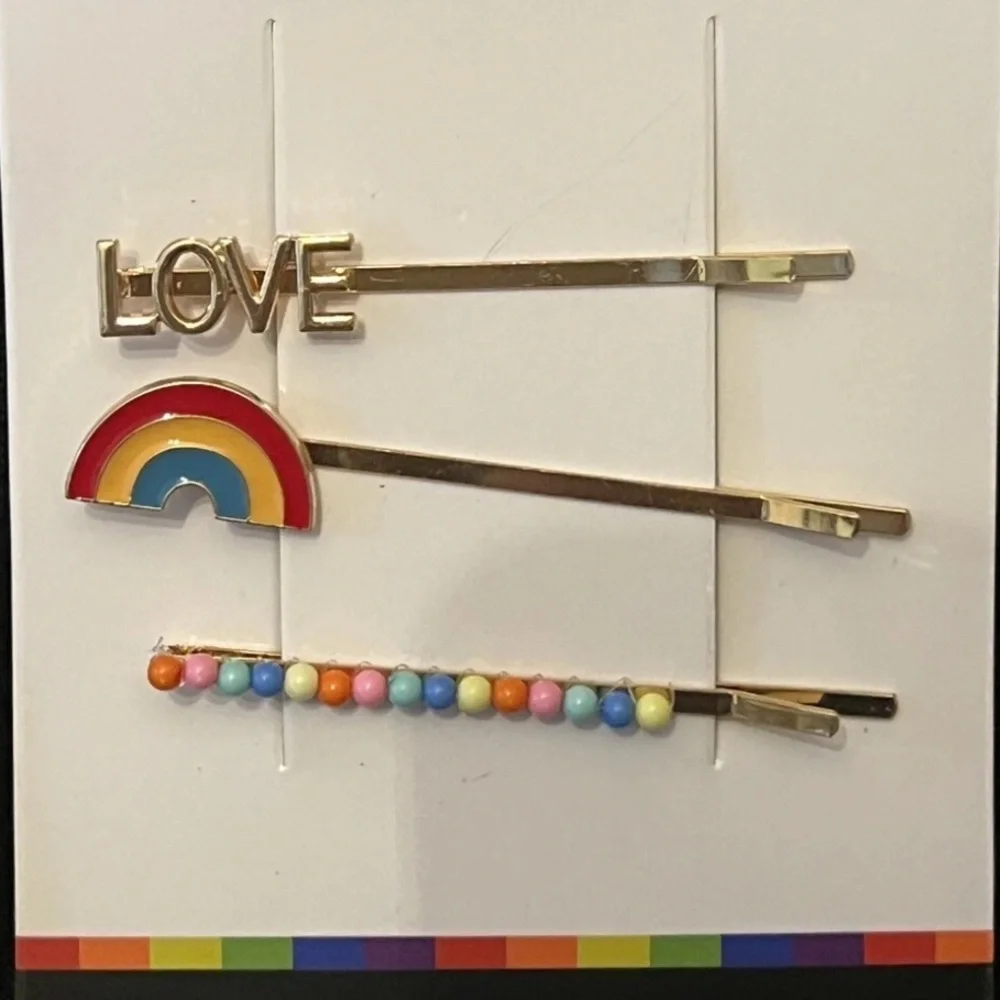 Rainbow love hair Clip Set